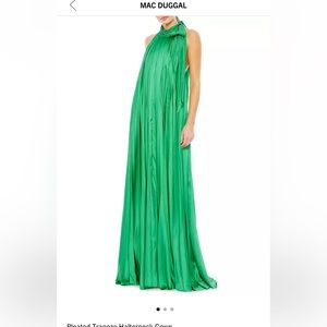 NWT Mac Duggal womens pleated trapeze halterneck gown size 2 color green